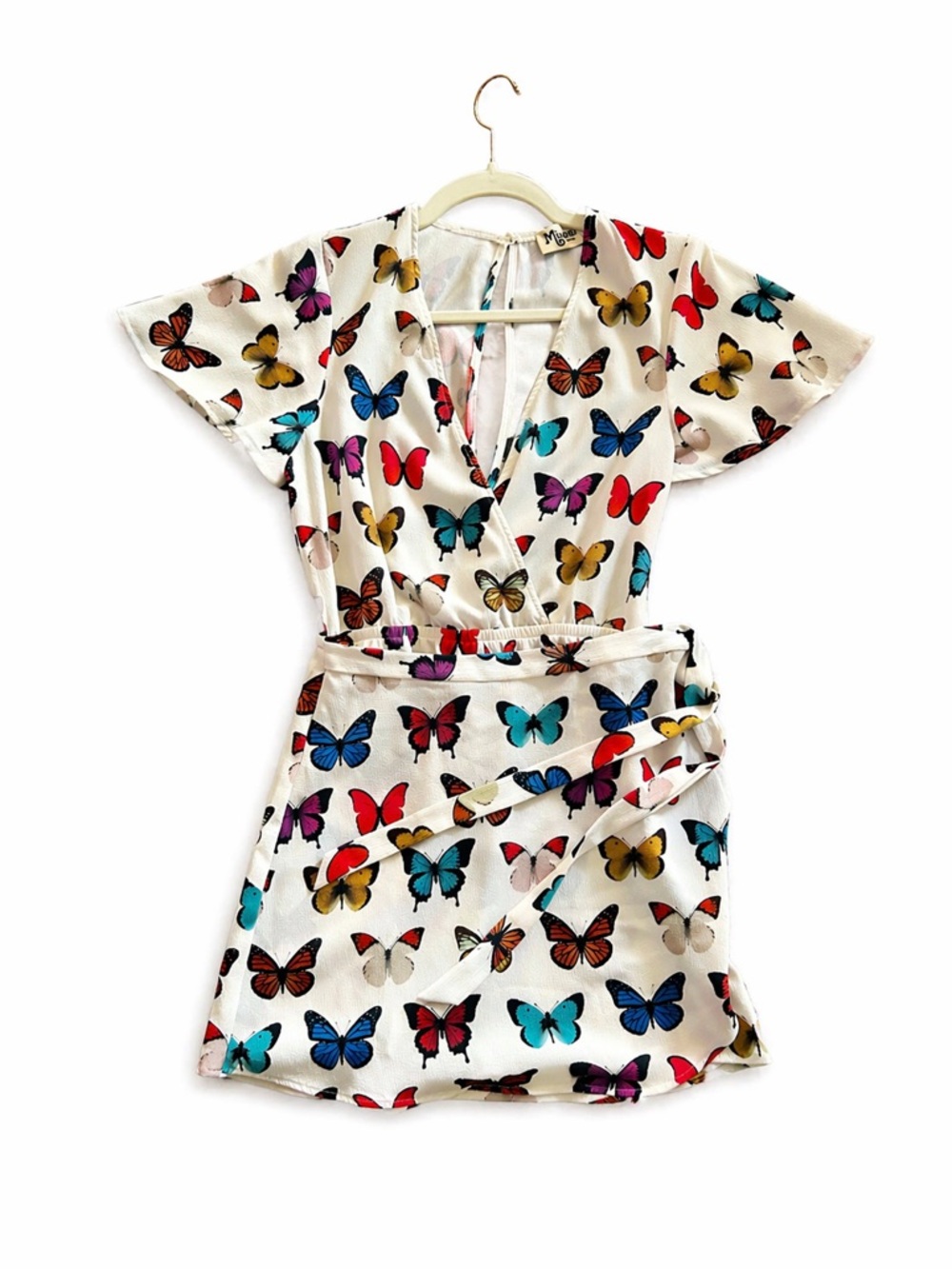 Show Me Your MuMu White Butterfly Print Wrap Romper